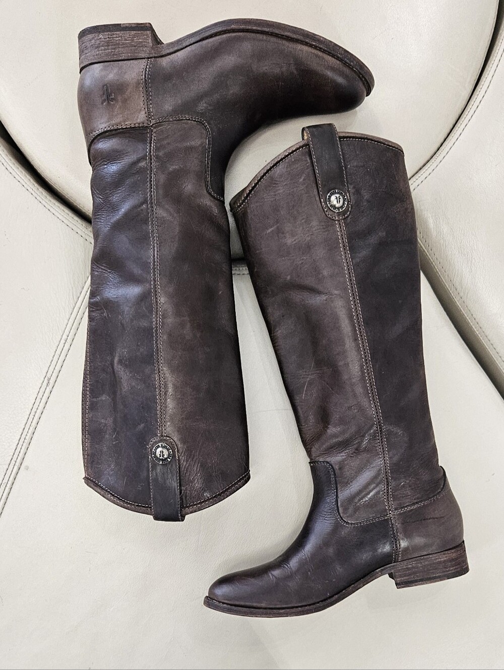 Frye Melissa Button Tall Riding Boots Womens Slate Gray Leather Pull on